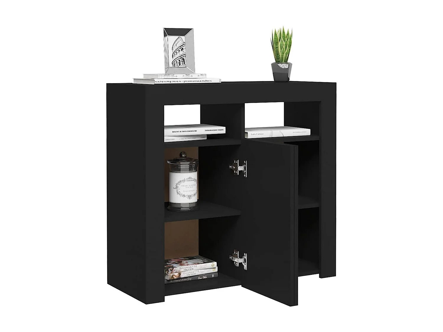 Buffet avec lumières LED noir 80x35x75 cm