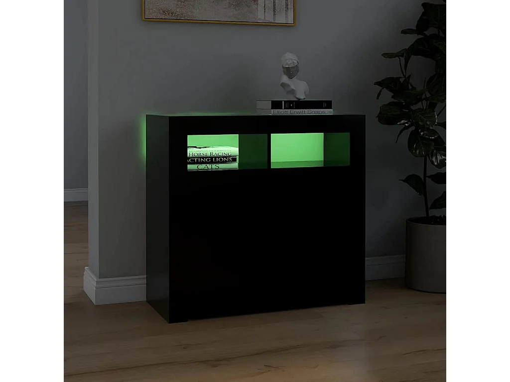 Buffet avec lumières LED noir 80x35x75 cm