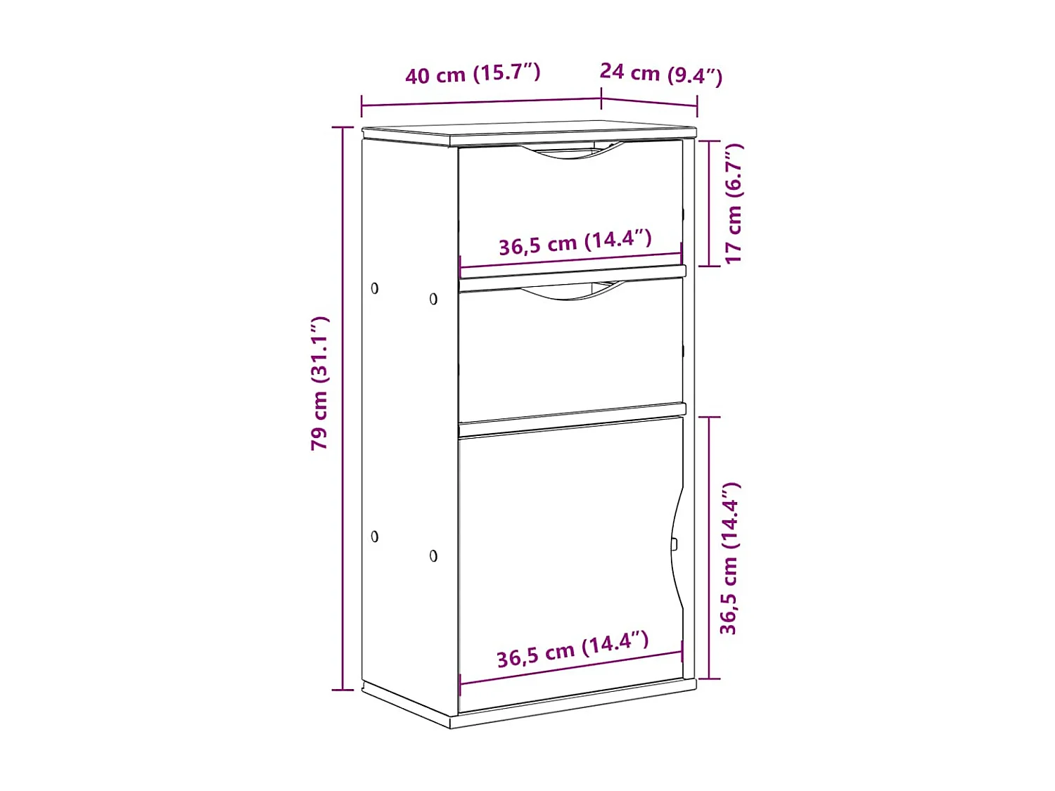 Armoire latérale avec tiroirs ODDA 40x24x79 cm bois massif pin