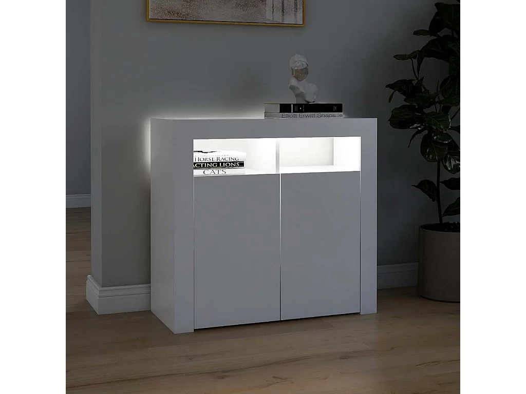 Buffet avec lumières LED Blanc 80x35x75 cm