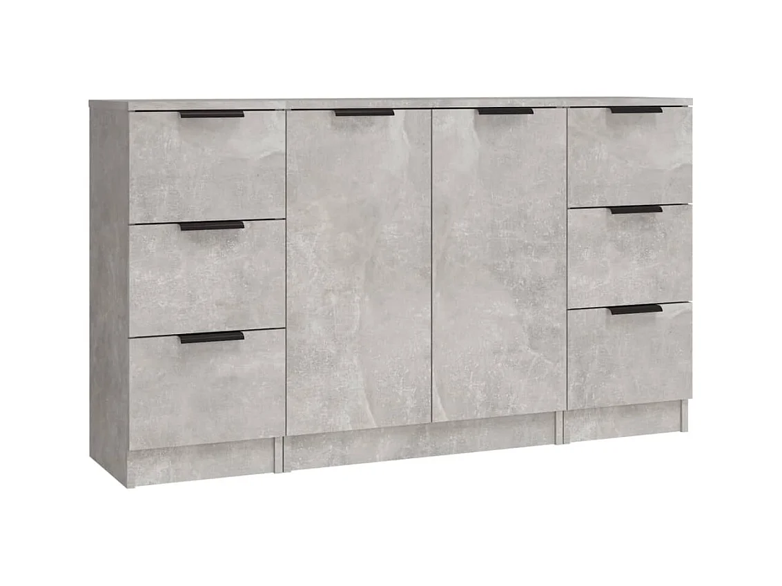 Buffets 3 pcs gris béton bois d'ingénierie
