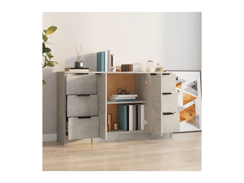 Buffets 3 pcs gris béton bois d'ingénierie