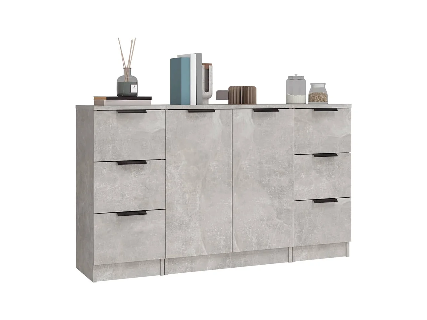 Buffets 3 pcs gris béton bois d'ingénierie
