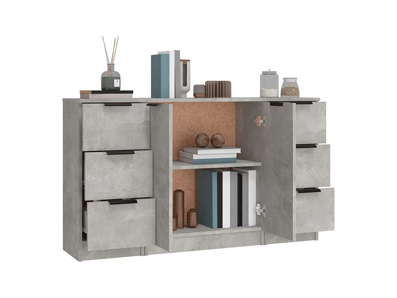 Buffets 3 pcs gris béton bois d'ingénierie