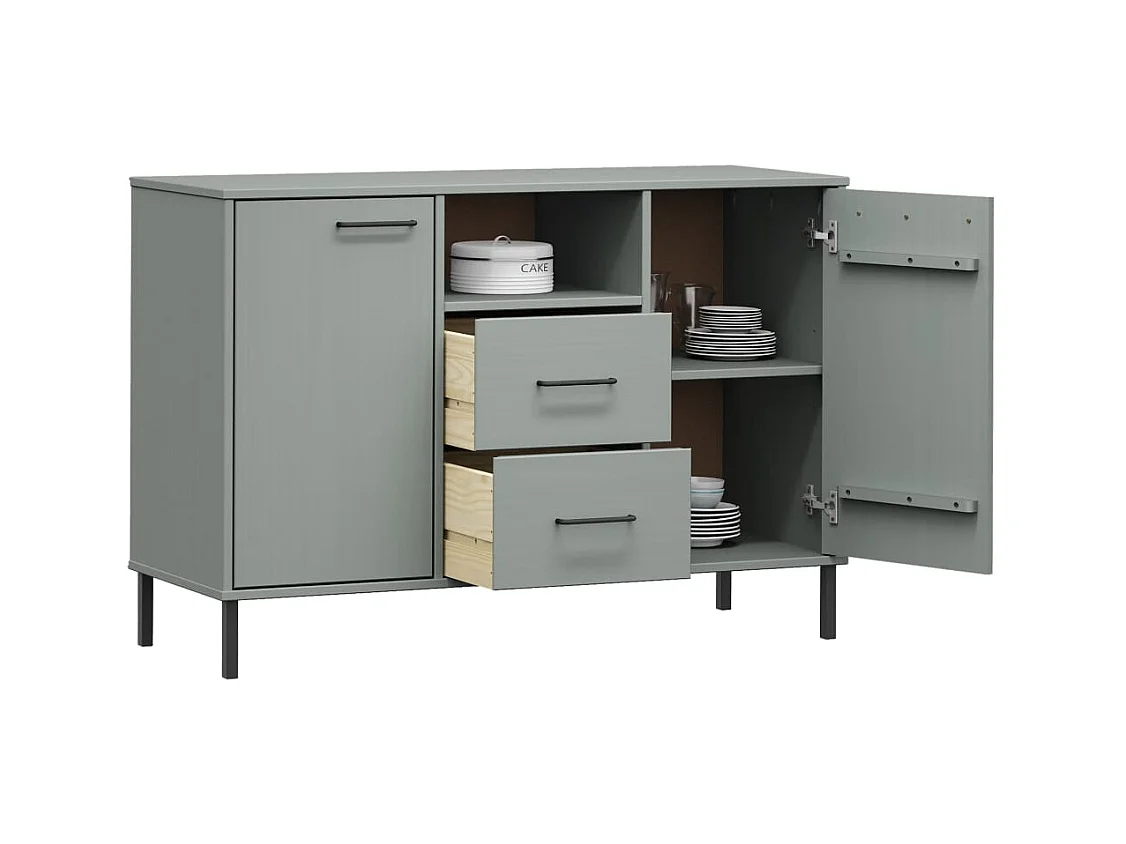 Buffet avec pieds en métal Gris 113x40x77 cm Bois massif OSLO