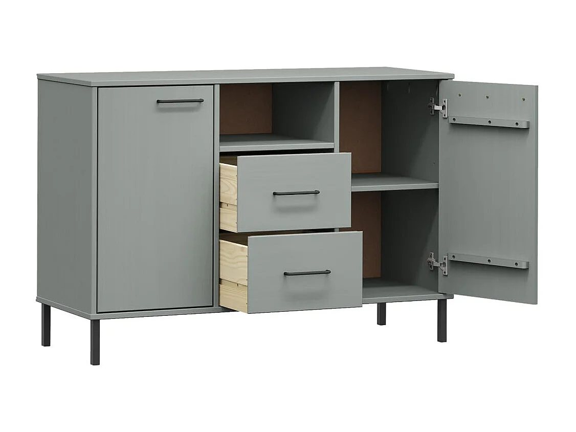 Buffet avec pieds en métal Gris 113x40x77 cm Bois massif OSLO