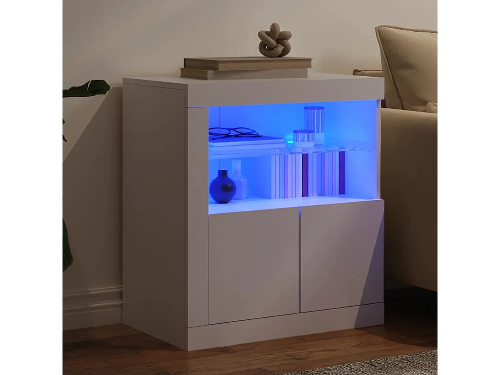 Buffet avec lumières LED blanc 60,5x37x67 cm