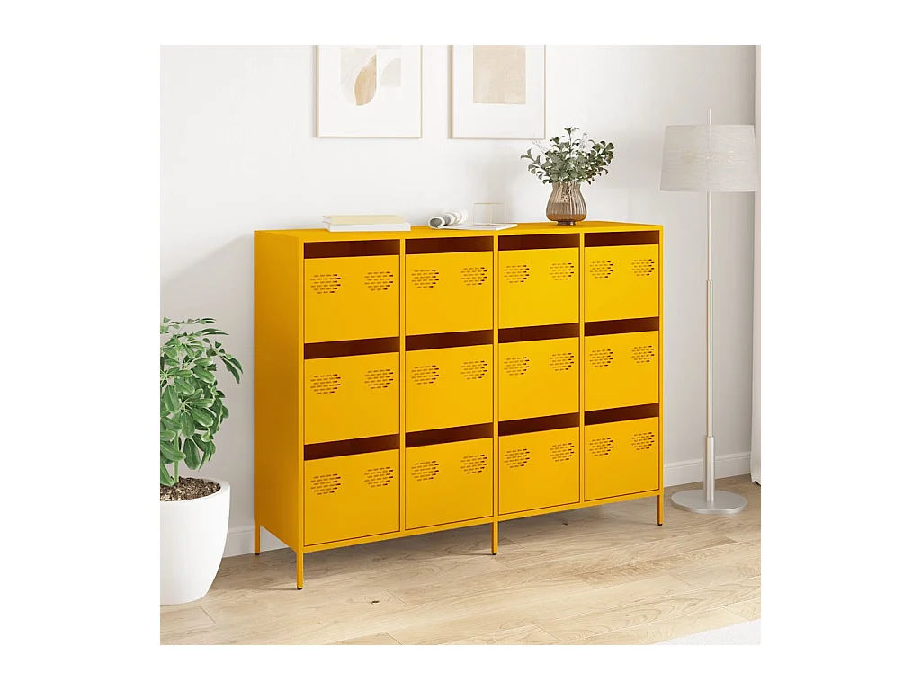 Buffet jaune moutarde 135x39x103,5 cm acier laminé à froid