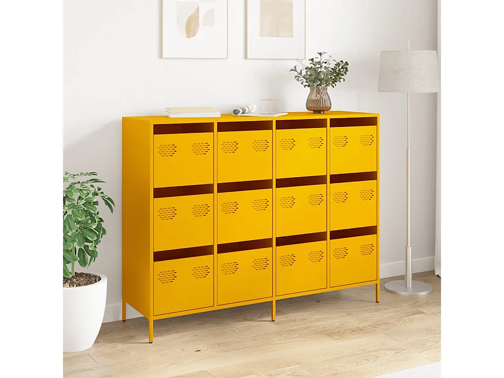 Aparador amarillo mostaza 135x39x103,5 cm acero laminado en frío