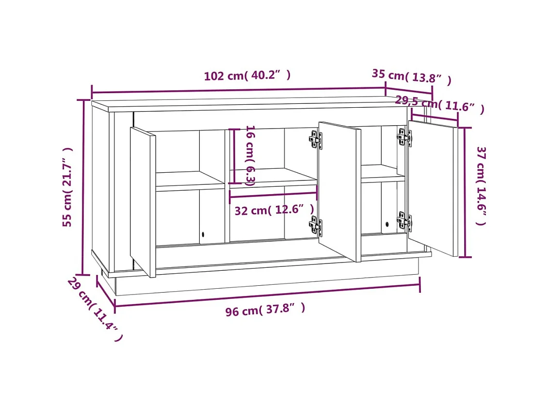 Buffet gris béton 102x35x55 cm bois d'ingénierie