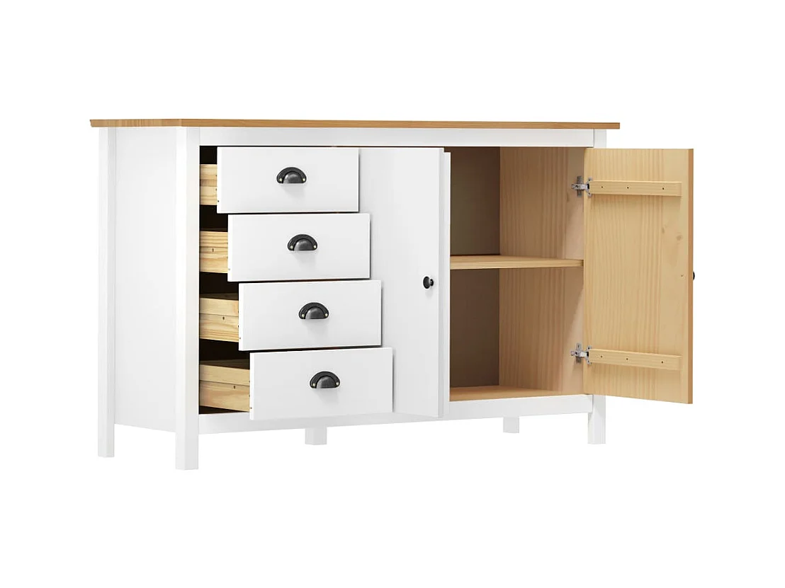 Buffet Hill Blanc 130x40x80 cm Bois de pin solide