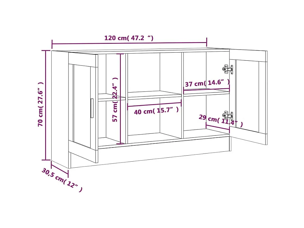 Dressoir Bruin eiken 120x30,5x70 cm Technisch hout