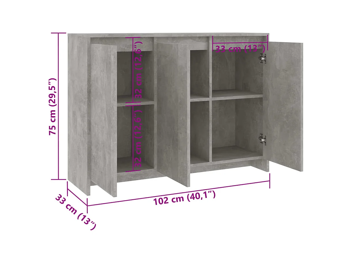 Buffet Gris béton 102x33x75 cm Bois d'ingénierie
