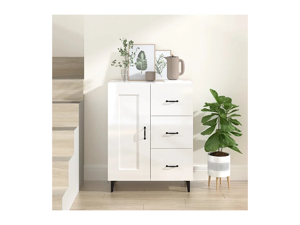 Buffet Blanc brillant 69,5x34x90 cm Bois d'ingénierie