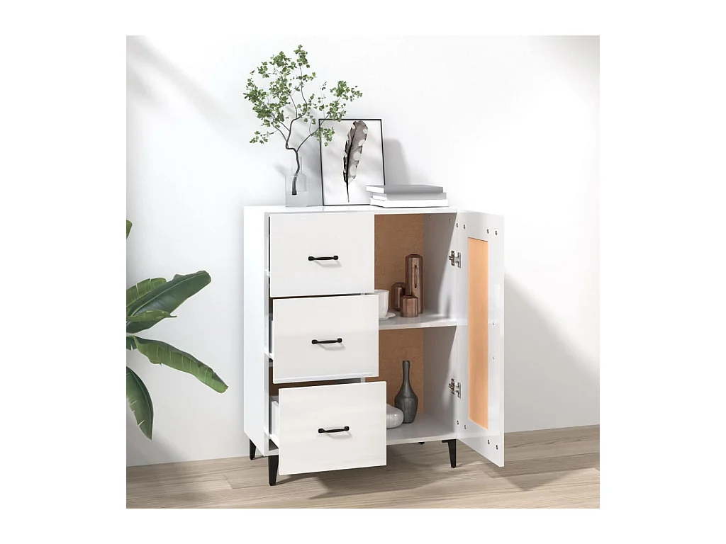 Buffet Blanc brillant 69,5x34x90 cm Bois d'ingénierie