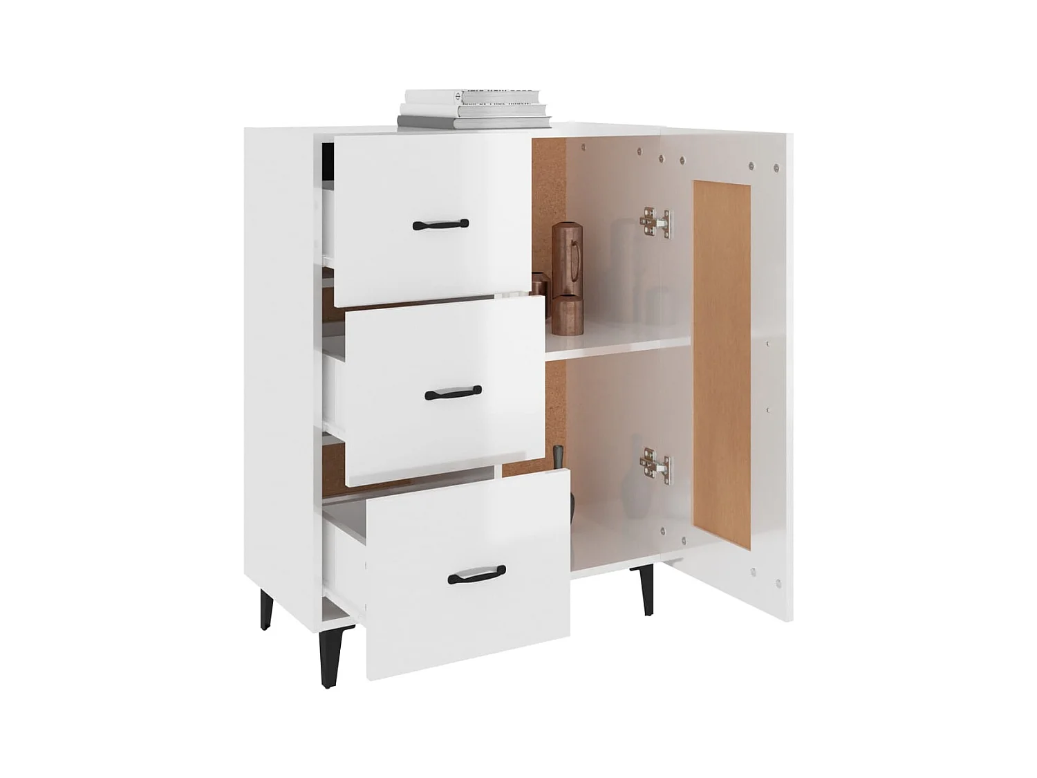 Buffet Blanc brillant 69,5x34x90 cm Bois d'ingénierie