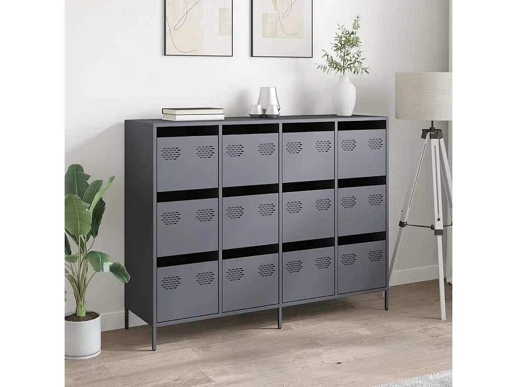 Credenza antracite 135x39x103,5 cm acciaio laminato a freddo