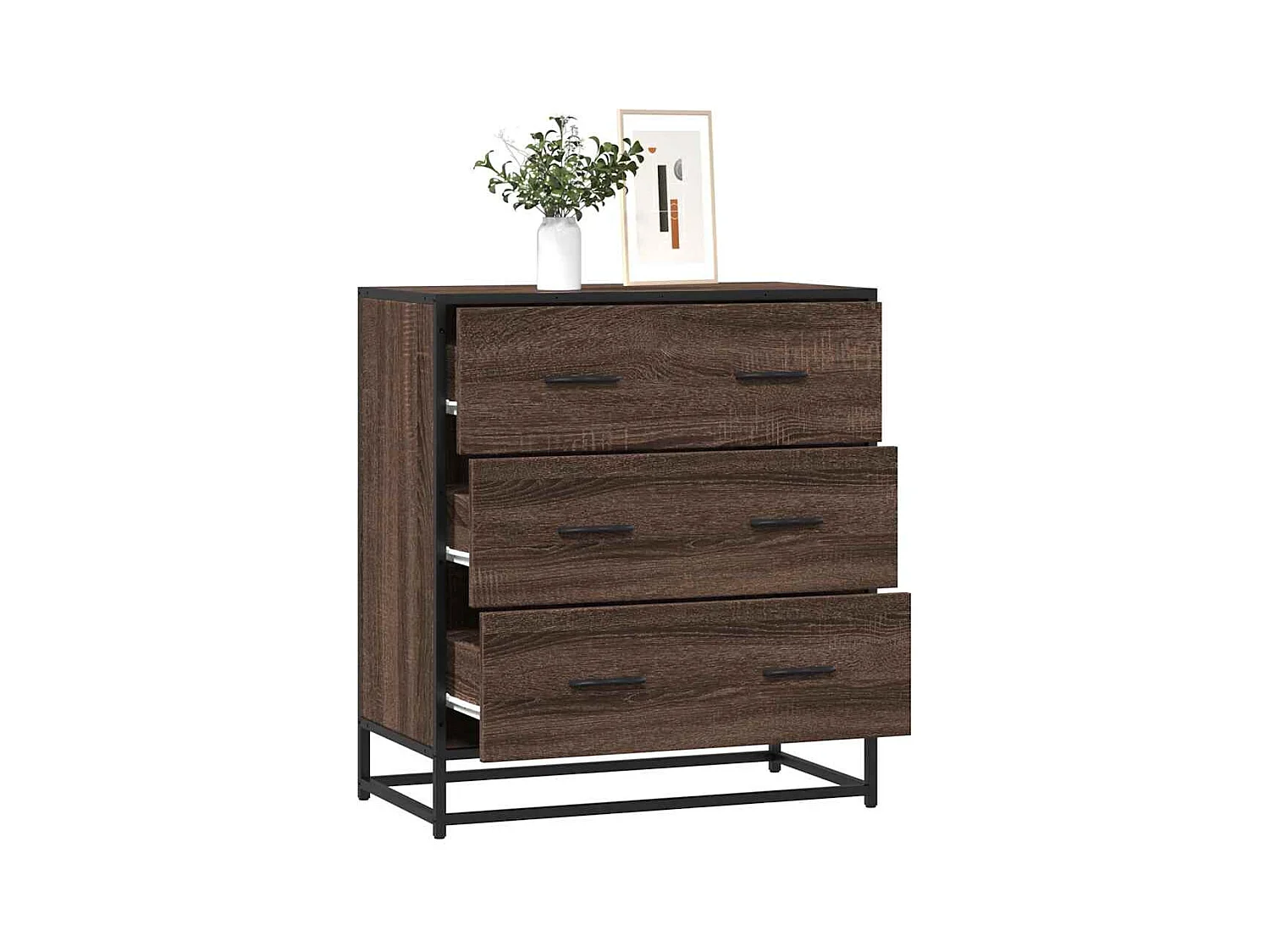 Buffet chêne marron 68x35x76 cm bois d'ingénierie et métal