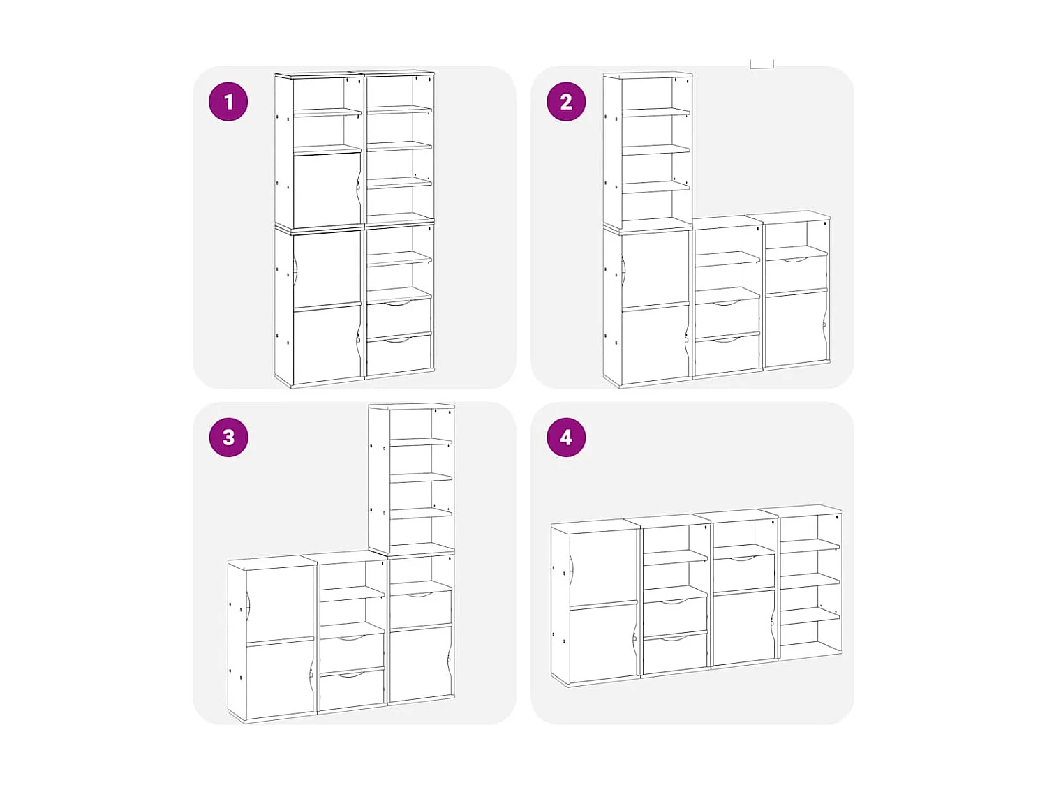 Armoires latérales 4 pcs ODDA blanc 40x24x79 cm bois massif pin