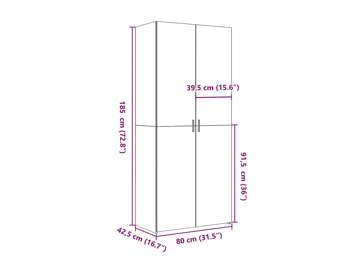 Buffet haut noir 80x42,5x185 cm bois d'ingénierie