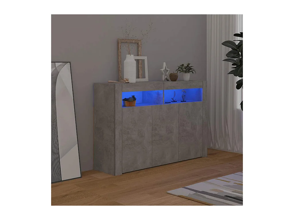 Buffet avec lumières LED gris béton 115,5x30x75 cm