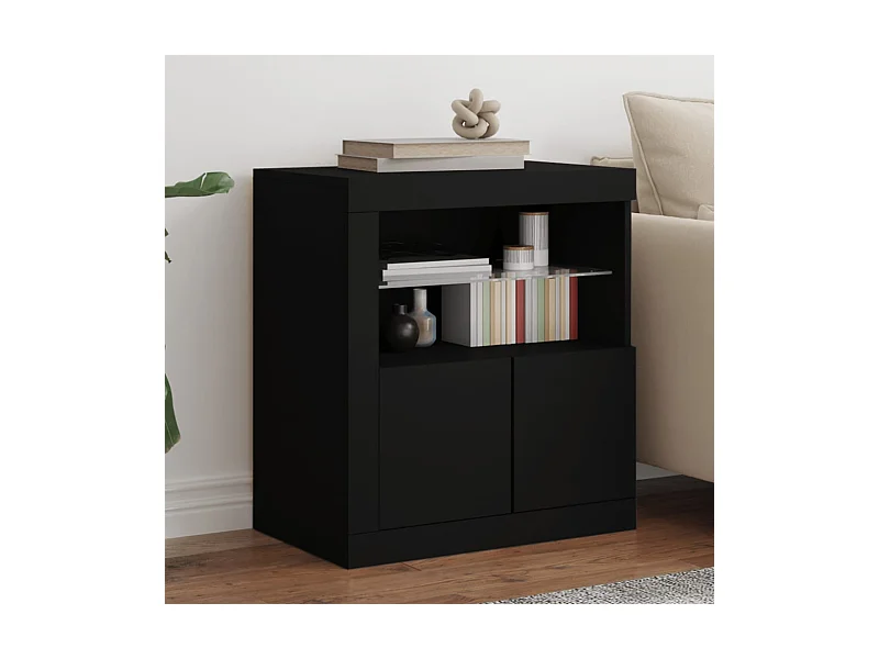 Buffet avec lumières LED noir 60,5x37x67 cm