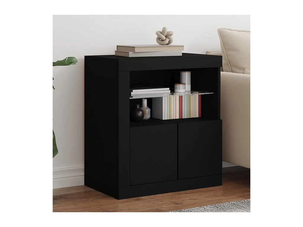 Buffet avec lumières LED noir 60,5x37x67 cm