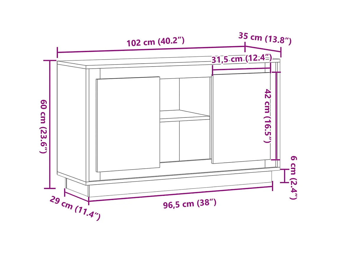 Buffet chêne artisanal 102x35x60 cm bois d'ingénierie