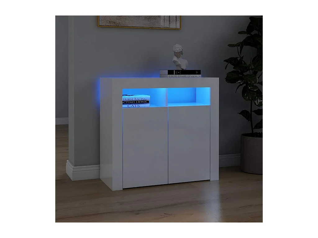 Buffet avec lumières LED blanc brillant 80x35x75 cm
