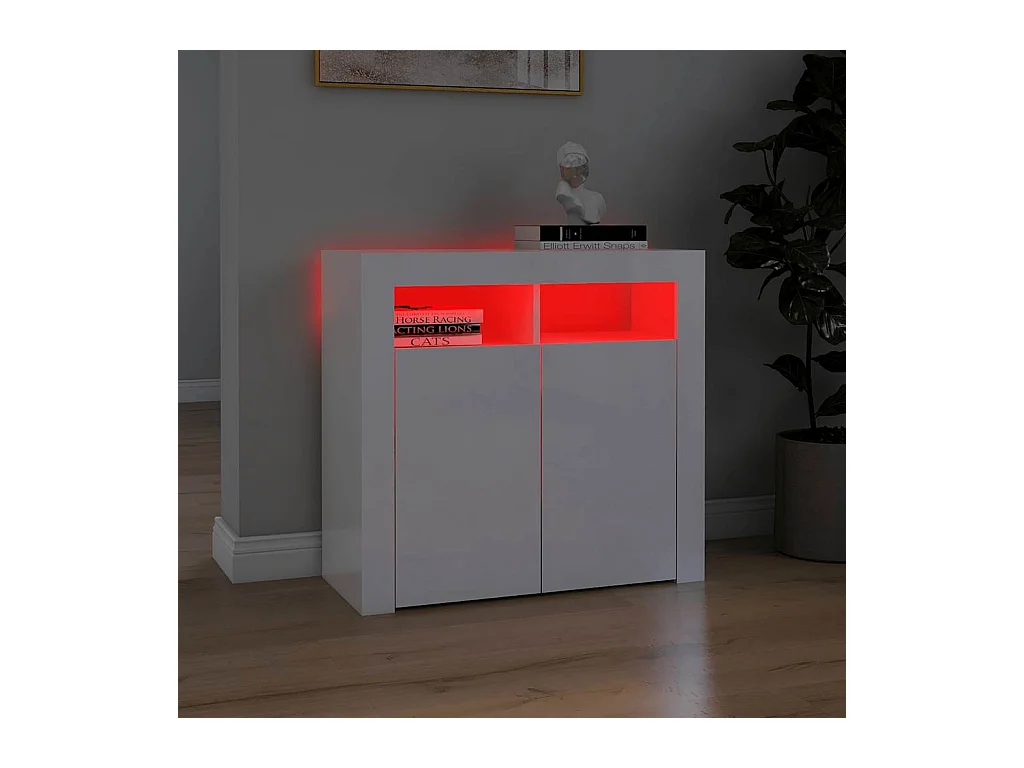 Buffet avec lumières LED blanc brillant 80x35x75 cm