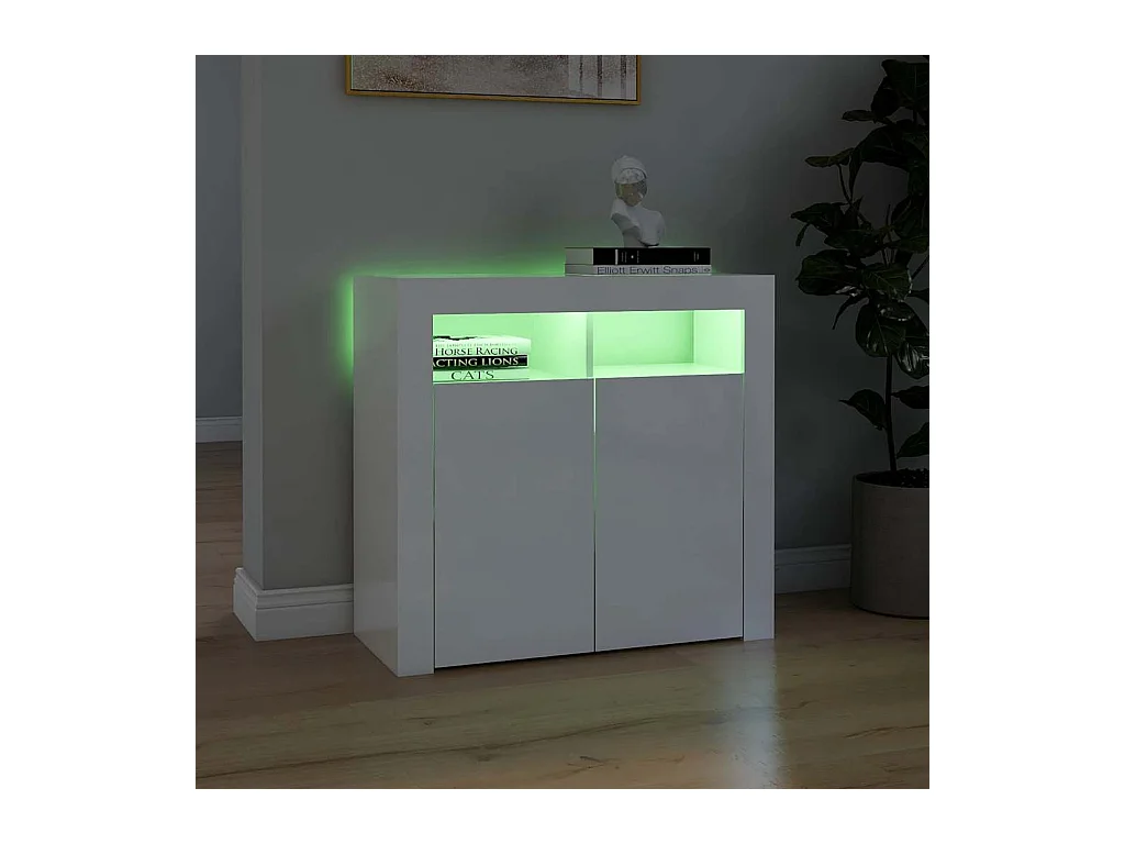 Buffet avec lumières LED blanc brillant 80x35x75 cm