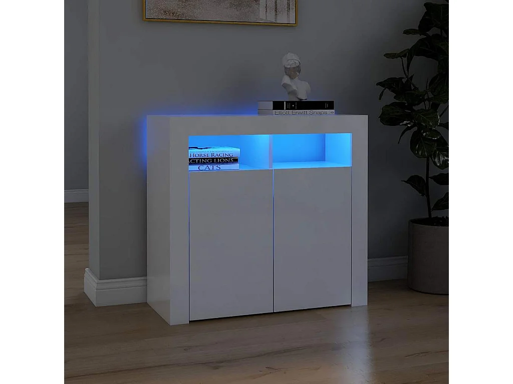 Buffet avec lumières LED blanc brillant 80x35x75 cm