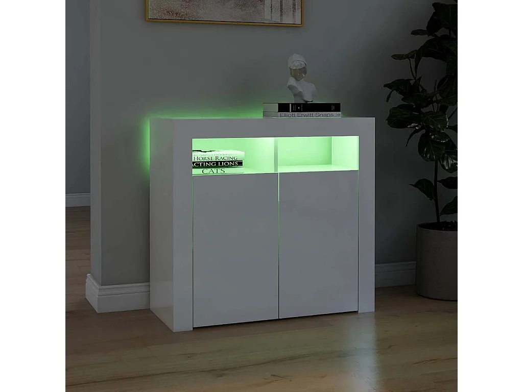Buffet avec lumières LED blanc brillant 80x35x75 cm