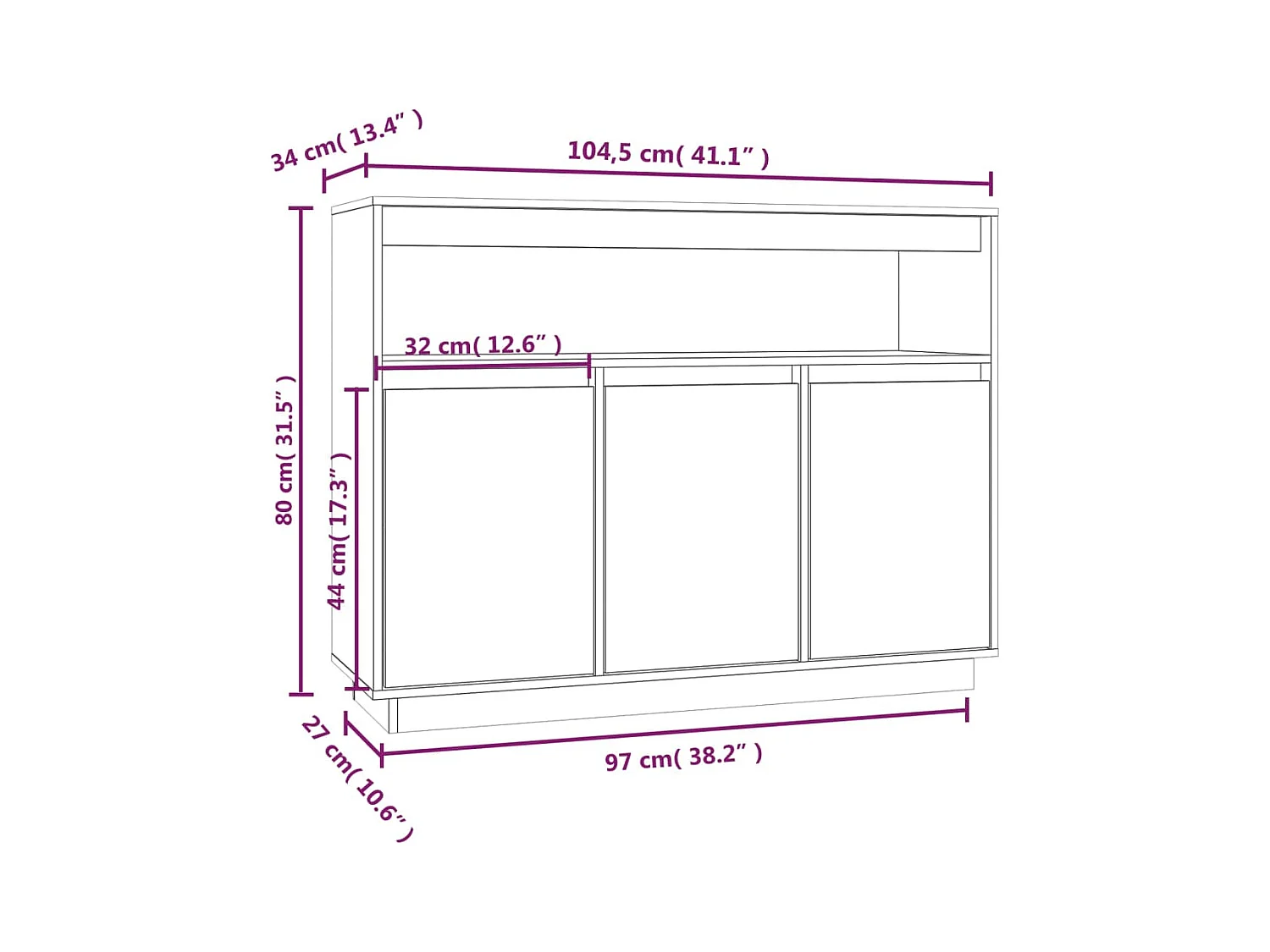 Buffet 104,5x34x80 cm Bois massif de pin