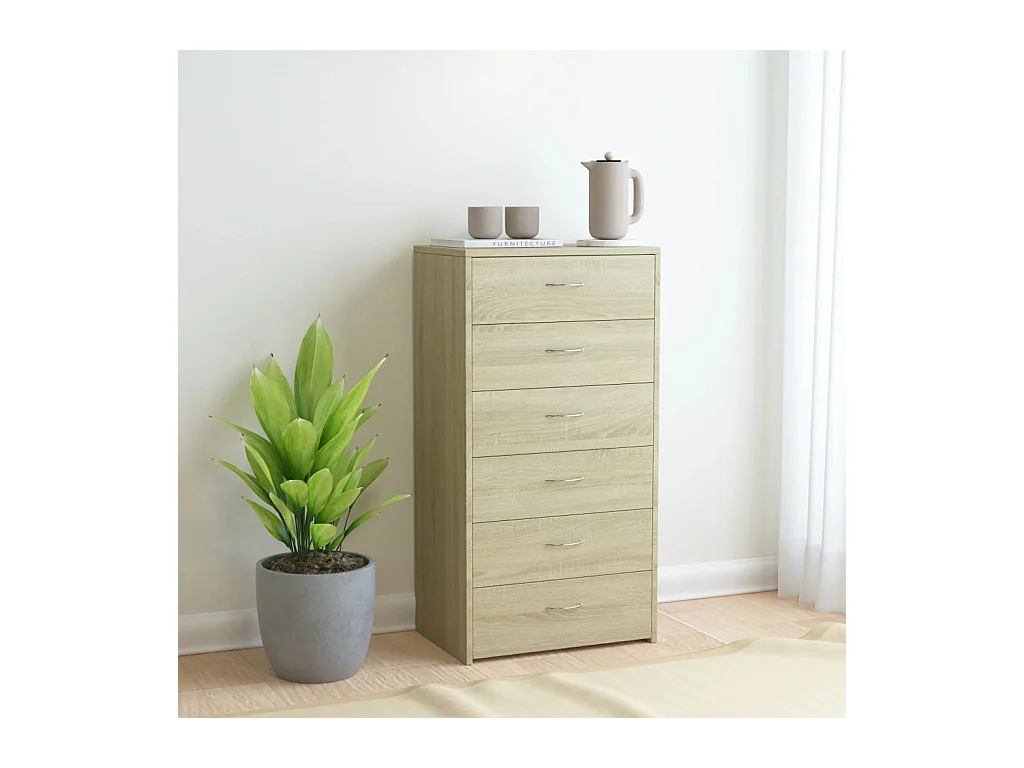 Buffet avec 6 tiroirs Chêne sonoma 50x34x96cm Bois d'ingénierie