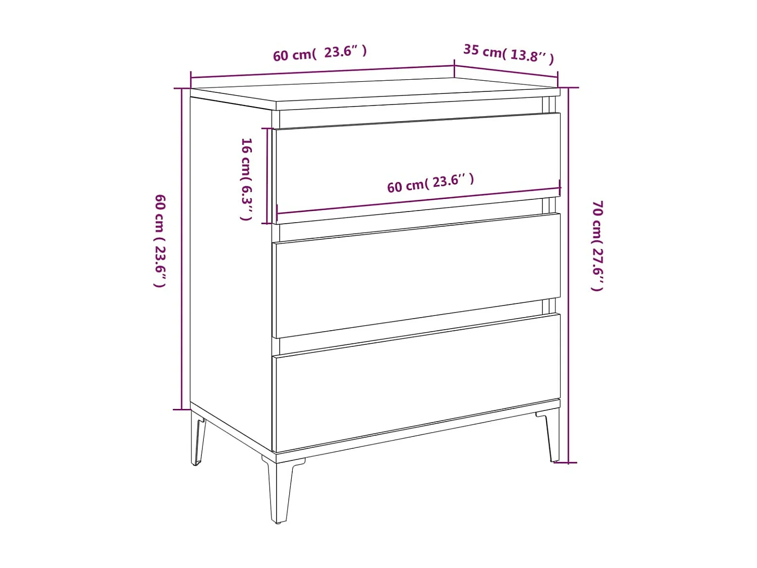 Credenza bianca 60x35x70 cm in legno ingegnerizzato