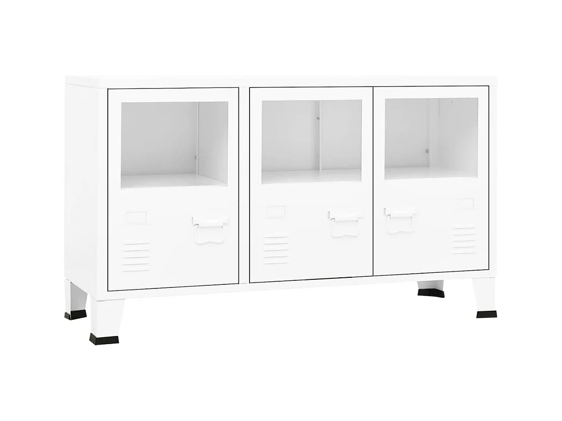Buffet industriel Blanc 105x35x62 cm Métal et verre