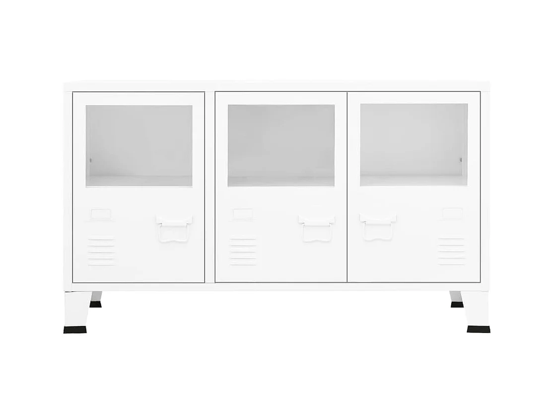 Buffet industriel Blanc 105x35x62 cm Métal et verre