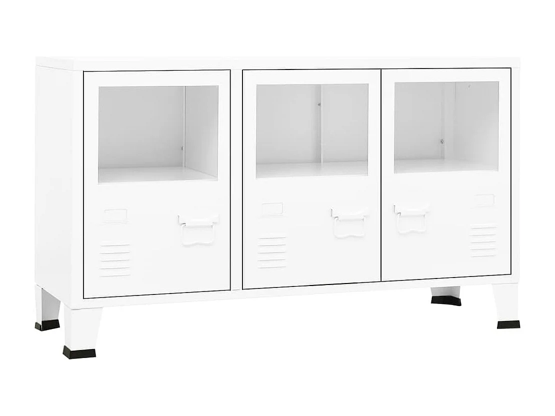 Buffet industriel Blanc 105x35x62 cm Métal et verre