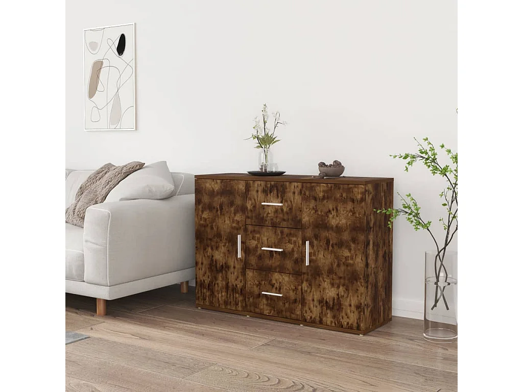 Aparador de roble ahumado 91x29,5x65 cm Madera de ingeniería