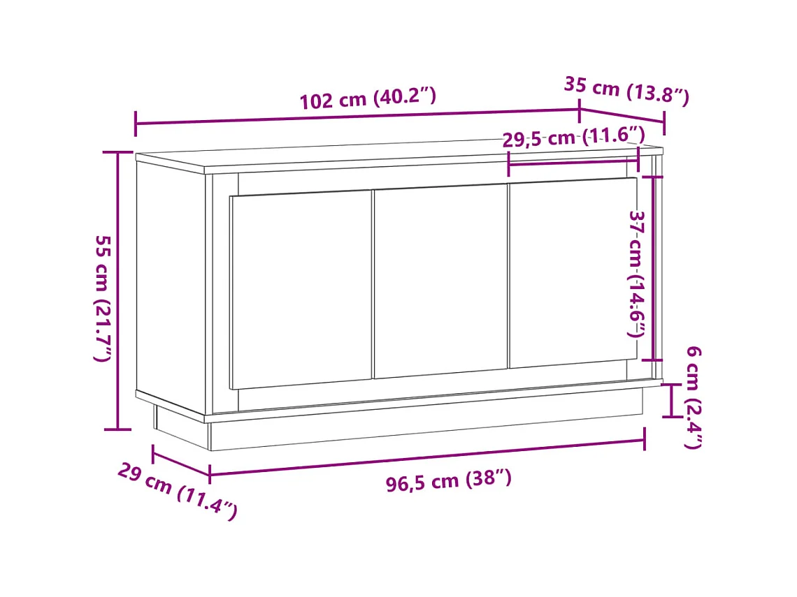 Buffet chêne artisanal 102x35x55 cm bois d'ingénierie