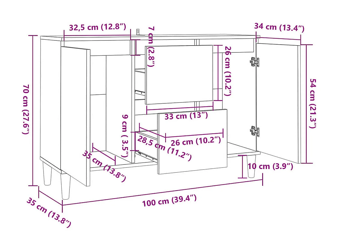 Buffet gris béton 101x35x70 cm bois d'ingénierie