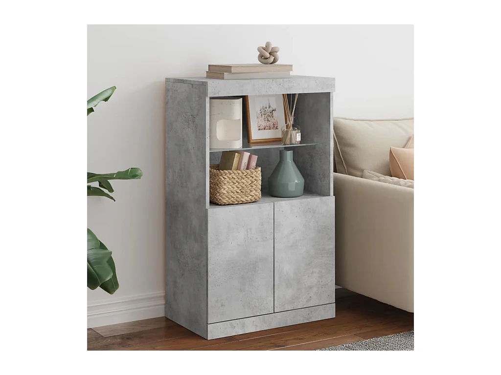 Buffet avec lumières LED gris béton 60,5x37x100 cm