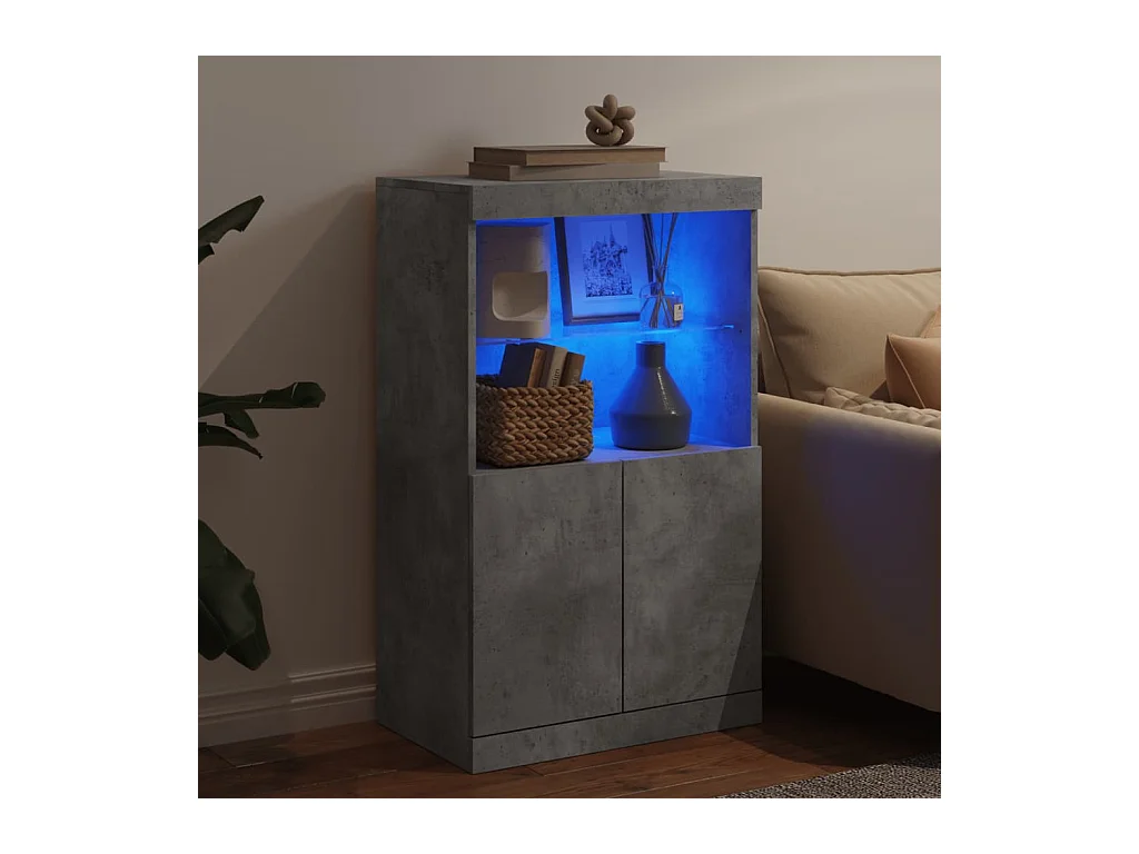 Buffet avec lumières LED gris béton 60,5x37x100 cm