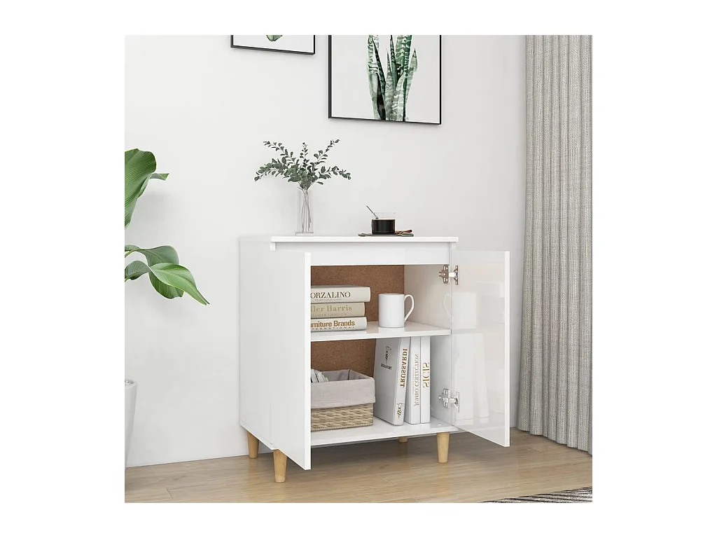 Buffet avec pieds en bois blanc brillant bois d'ingénierie