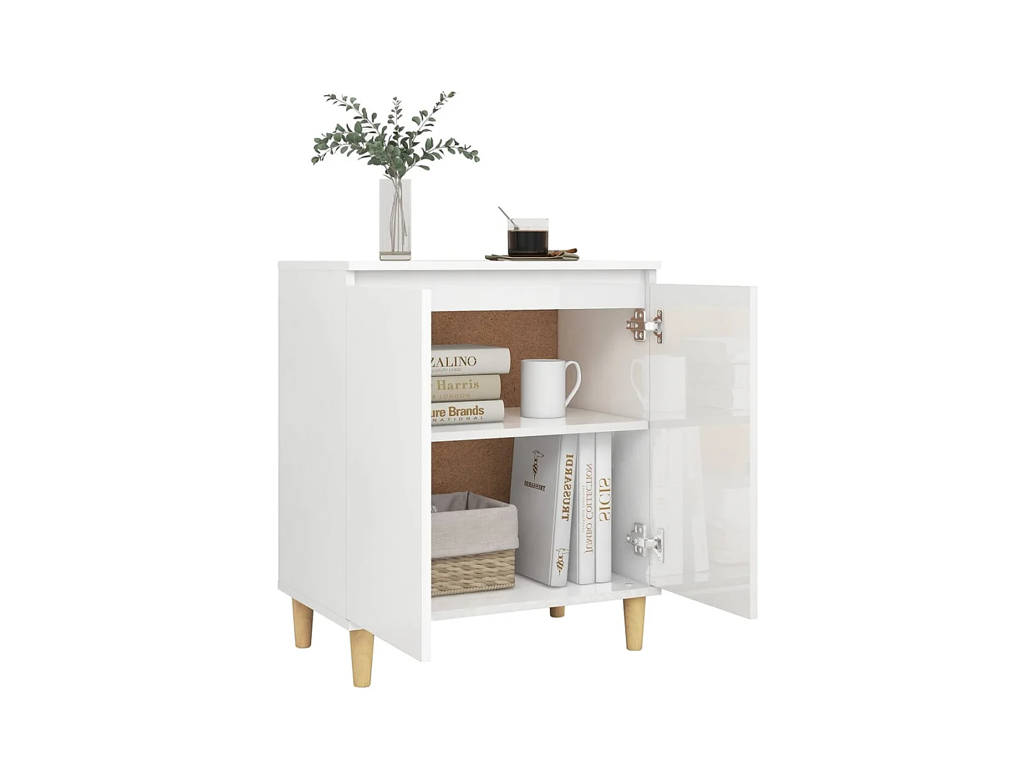 Buffet avec pieds en bois blanc brillant bois d'ingénierie