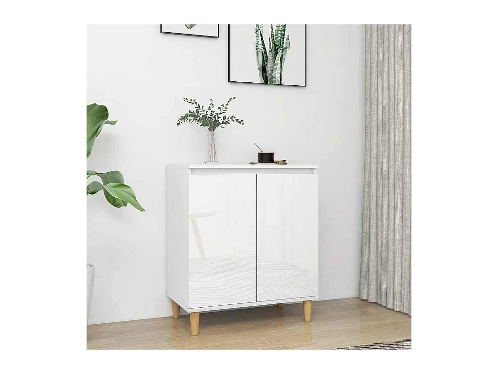 Credenza con gambe in legno ingegnerizzato bianco lucido