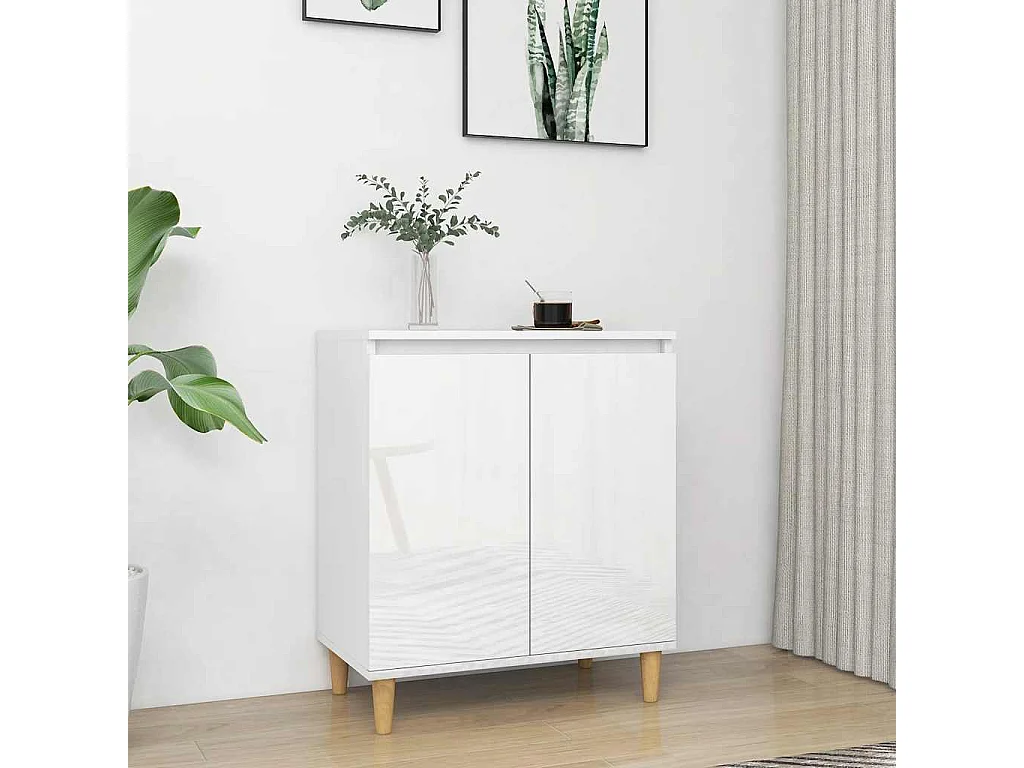 Buffet avec pieds en bois blanc brillant bois d'ingénierie
