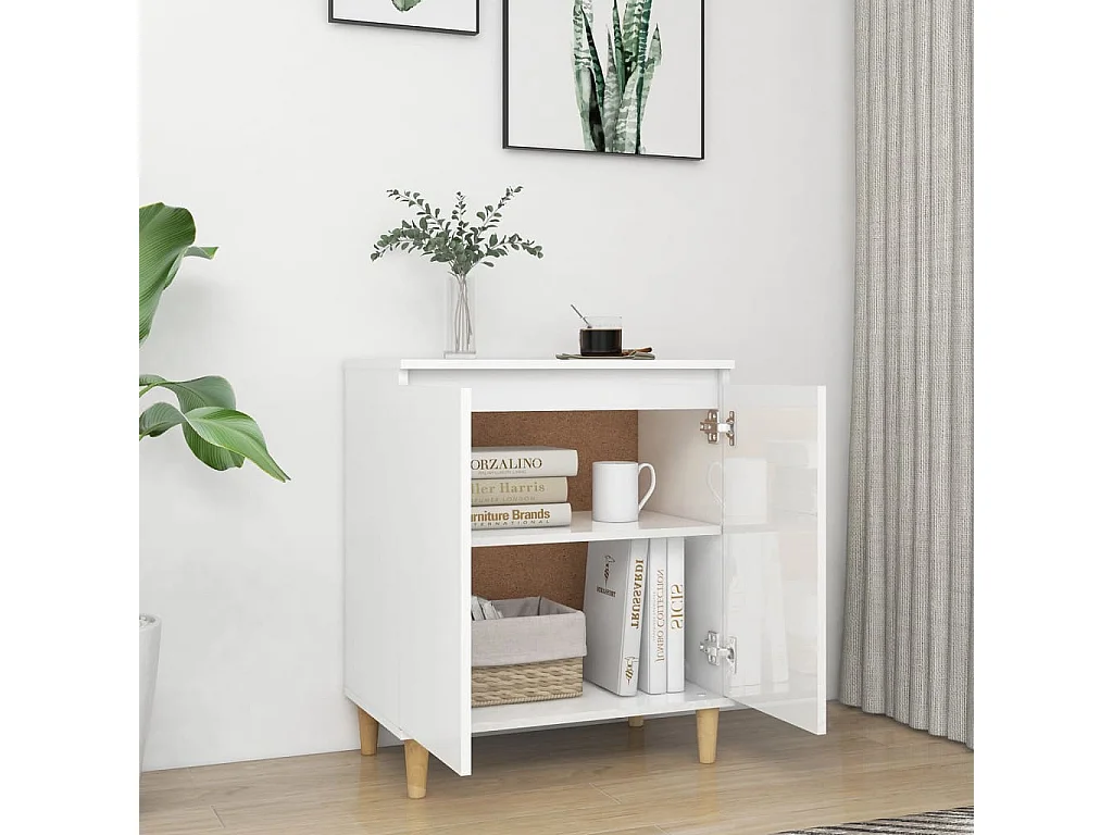 Buffet avec pieds en bois blanc brillant bois d'ingénierie