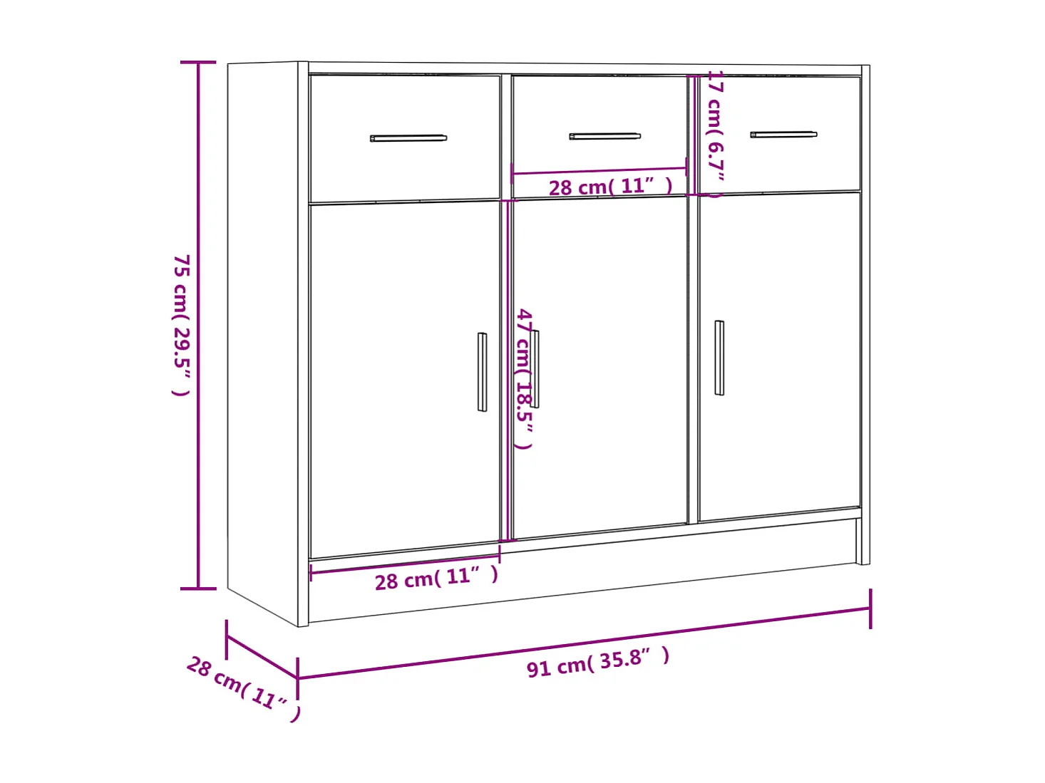 Buffet blanc 91x28x75 cm bois d'ingénierie